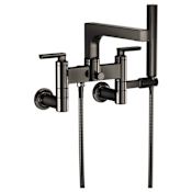 Brizo Kintsu Lever Handle Wall Mounted Tub Filler with Integrated Diverter and Hand Shower Brilliance Black Onyx
